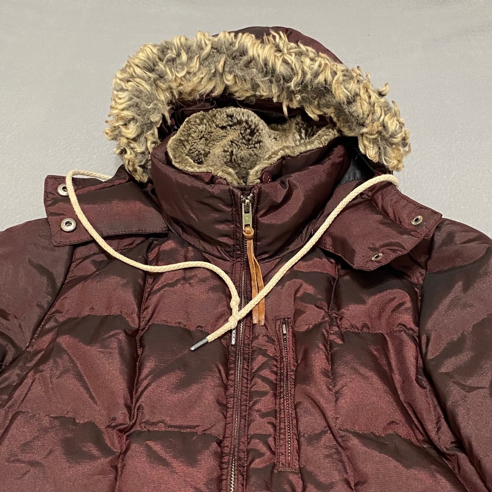 Eddie Bauer Womens Small Burgundy Down Puffer Parka Faux Fur Trim Hood Jacket - Picture 9 of 15
